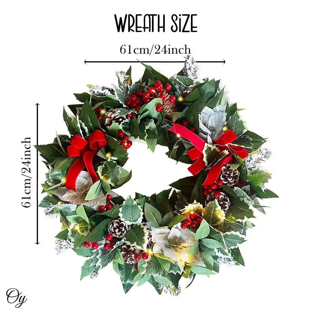 Regal Holiday Glam 24 Christmas Wreath, Prelit with Frosty Branches, Snowy Pine